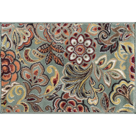 Dilek Transitional Floral Area Rug, Seafoam, 2'x3'