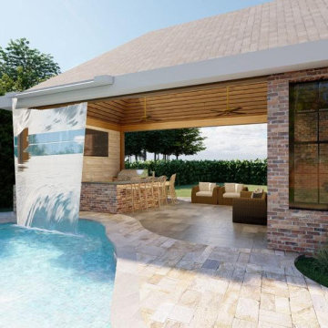 Waterfall patio oasis.