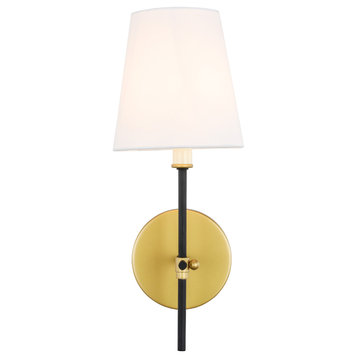 Brass And Black Finish And White Shade 1-Light Wall Sconce