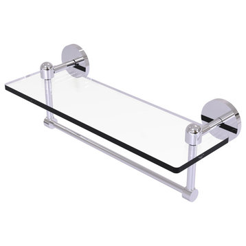Tango 16" Glass Vanity Shelf with Towel Bar, Polished Chrome