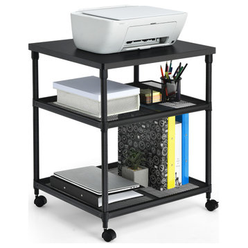 Costway 3-Tier Printer Stand Rolling Fax Cart , Adjustable Shelf & Swivel Wheel