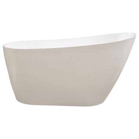 Vanity Art Freestanding Acrylic Soaking Bathtub, White/Brushed Nickel, 55"