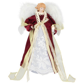 14" Burgundy Angel with Lighted Candle Christmas Tree Topper