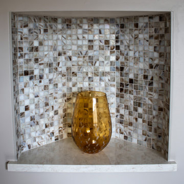 Master Bath with Refaced Vanity and Full Height Porcelain Tile Shower Walls