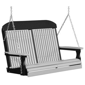 Poly Classic Porch Swing, Dove Gray & Black, 4 Foot