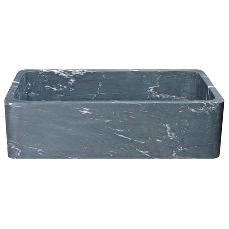 36" Farmhouse Kitchen Sink, Single Bowl, Reversible, Charcoal Marquina Soapstone