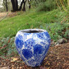 Old World Vintage Style Blue and White Ceramic Garden Pot, Short