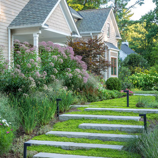Cette photo montre un jardin à la française avant chic avec une entrée ou une allée de jardin et une exposition ensoleillée.