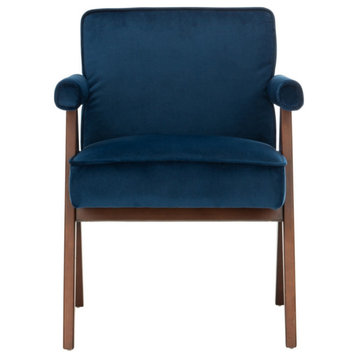 Katie Mid Century Arm Chair, Navy/Walnut
