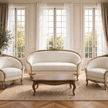 Handcrafted Solid Teak Wood Sofa Set | French Provincial Living Room Furniture