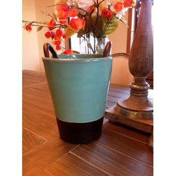 Hand-Thrown Ceramic Glazed Decorative Vase With Looped Handles