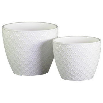 Urban Trends Ceramic Pot 2-Piece Set, White