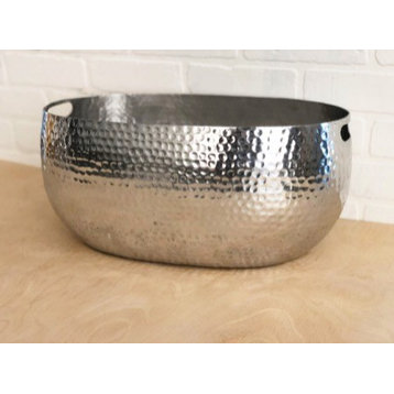 Handcrafted Hammered Stainless Steel Oval Beverage Tub