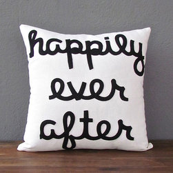 happily ever after pillow 16 x 16 &ndash; white + black - Decorative Pillows