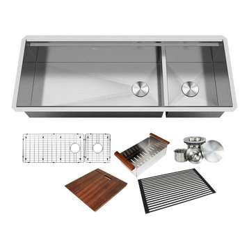 48in. 16-Gauge Undermount Double Bowl Stainless Steel Kitchen Sink w/Accessories
