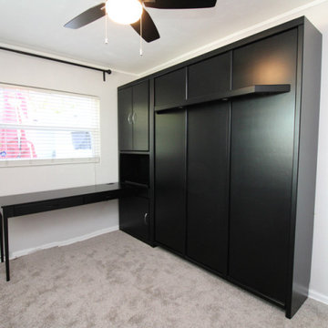 Savona Murphy Wall Bed with Shelf Leg, Custom Slats, Custom Pier, Attached Desk