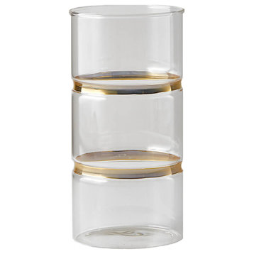 Decorative Gold Band Cylinder Glass Vase, in 2 Sizes, Small