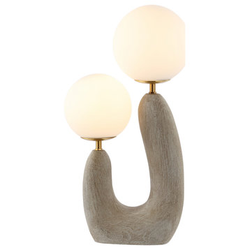 2-Light Mid-Century Scandinavian Resin/Iron/Frosted Glass Cactus LED Table Lamp