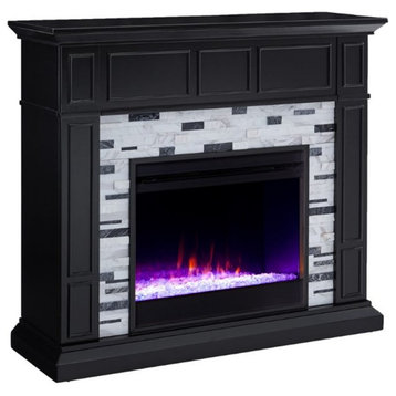 SEI Furniture Drovling Marble Color Changing Electric Fireplace in Black
