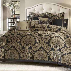 AICO Furniture - Wynn Noir/Matte Gold Jacquard 9-pc Queen Bedding Set - MABCS-QS - Bedroom Products