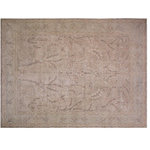 Bareens Designer Rugs - Antique Vintage Distressed Schafer Tan/Blue Wool Rug  - 9'5" x 12'9" - A mesmerizing addition to any decor, this brand-new hand knotted vintage wool rug featuring vibrant colors and a traditional design is made by skilled artisans capable of creating the most exceptional Persian knotted rugs. Harnessing the natural energy of the sun, each rug is organically neutralized from its original color, distressed and then saturated in an infusion of a bold vibrant color pallet to give it a fresh perspective and modern appeal. This masterpiece draws its inspiration from traditional and timeless rug designs, which provides both harmony and contrast bringing a phenomenal twist in any decor. An intricate design and exquisite coloration make this wool rug a standout piece for any room.