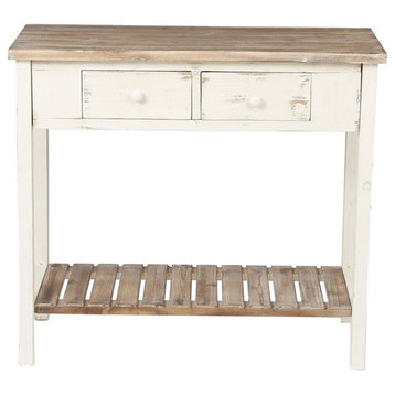 Pemberly Row Rustic Wood Console Entryway Table in Off White and Natural