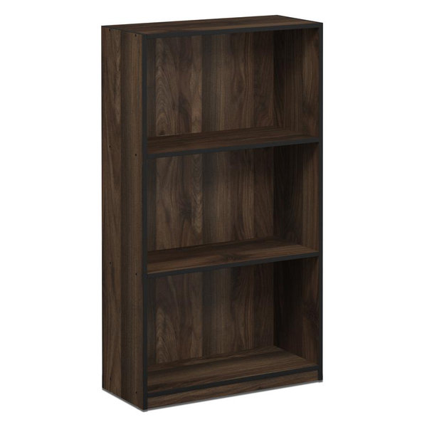 Furinno 99736 Basic 3-Tier Bookcase Storage Shelves, Columbia Walnut/B