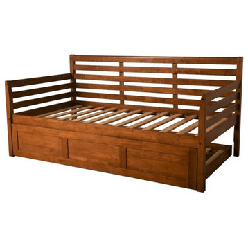 Pemberly Row Traditional Wood Twin Daybed with Trundle in Brown