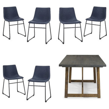 Home Square 7-Piece Set with 72" Wood Dining Table & 6 Dining Chairs in Blue