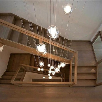 3 STORY STAIRCASE MODERN CHANDELIER, CONTEMPORARY FOYER