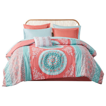 Intelligent Design Loretta Boho Comforter Set With Bed Sheets, Coral