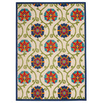 Nourison - Nourison Aloha 7'10" x 10'6" Blue/Multicolor Contemporary Area Rug - Bring a bright and sunny vibe to your patio or deck with this indoor/outdoor rug from the Aloha Collection. Floral blooms and vines in blue, green, and orange multicolor are woven onto a base of ivory in a high-low style that offers an intriguing textural effect. This colorful indoor/outdoor rug is machine made from premium stain-resistant fibers for premier durability and easy cleaning - simply hose rinse and air dry!