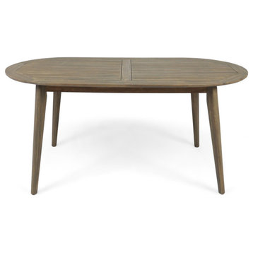 GDF Studio Stanford Outdoor 71" Acacia Wood Oval Dining Table, Gray Finish