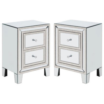 Home Square Modern 2 Drawers Nightstand in Mirrored - Set of 2