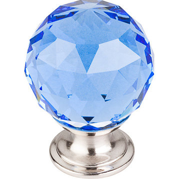 Blue Crystal Knob with Brushed Satin Nickel Base (TKTK124BSN)