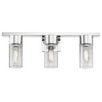 Livex Lighting - Carson 3 Light Polished Chrome Vanity Sconce - The Carson transitional three light vanity sconce will bring posh sophistication to your decor. The backplate and clear cylinder glass give this polished chrome finish a sleek, contemporary look.