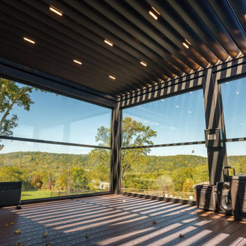 Louvered Aluminium Pergola With Guillotine Window System and Sliding Door