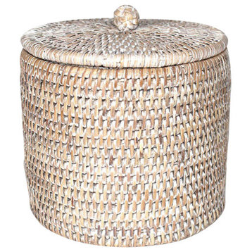 White Wash Rattan Toilet Paper Holder Basket, Set of 2