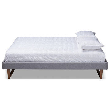 Liliya Mid-Century Modern Light Gray Walnut Brown Full Size Platform Bed Frame