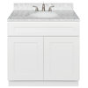 36" Bathroom Vanity, Cara White Marble Top, Faucet LB4B, Antique White