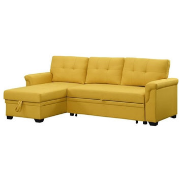Pemberly Row Yellow Fabric Reversible Sleeper Sectional Sofa with Storage Chaise