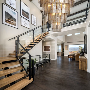 Modern Tiered Smoke Glass Chandelier for Double-Height Interiors