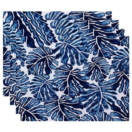 Palm Leaves, Floral Print Placemat, Blue