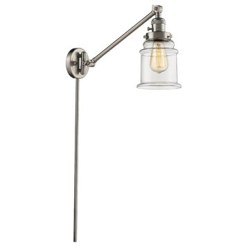 Canton 1-Light LED Swing Arm Light, Brushed Satin Nickel, Glass: Clear