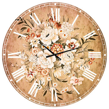 White and Yellow Floral Pattern Floral Large Metal Wall Clock, 36x36