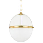 Hudson Valley Lighting - Donnell 1 Light Pendant, Aged Brass, 21" - Two different types of glass make this pendant feel special and sophisticated. A detailed Aged Brass or Polished Nickel band at the center separates the clear glass above from the opal glossy glass beneath for a visually interesting design that not only draws the eye when unlit, it beautifully pairs a brighter light with a soft glow when lit. This pretty pendant feels right at home styled over the kitchen island.