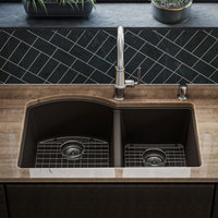 Karran Undermount Quartz 32" 60/40 Double Bowl Kitchen Sink Kit, Brown