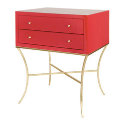 Worlds Away Elena Two Drawer Nightstand, Red Lacquer - Kitchen Cabinetry