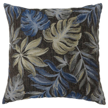 Contemporary Style Leaf Designed Set Of 2 Throw Pillows Navy Blue - Saltoro