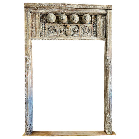 Consigned Antique India Carved Arch Whitewashed Carved Archway Doorway